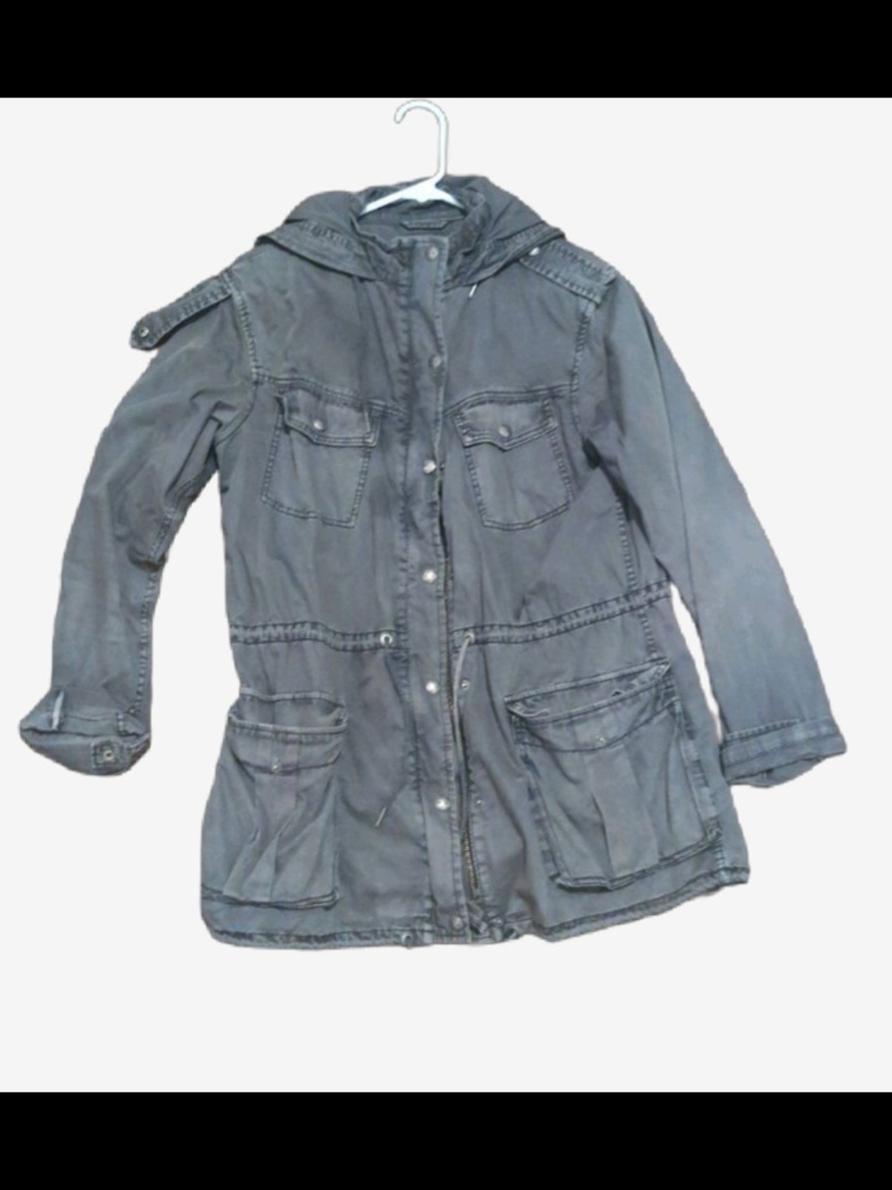 Talula Aritzia Women's Hooded Utility Jacket - Charcoal Gray